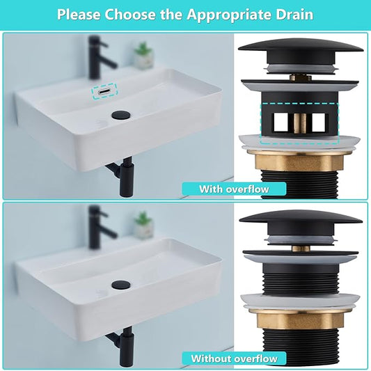 Sifone Lavabo Bagno Nero Opaco, Completo di Piletta Click Clack