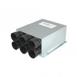 Plenum di distribuzione multidirezionale realizzato in lamiera zincata con isolamento fonoassorbente interno 7 attacchi.