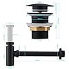 Sifone Lavabo Bagno Nero Opaco, Completo di Piletta Click Clack