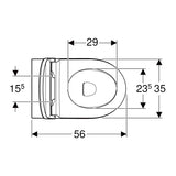 Geberit ICON vaso a pavimento, a filo parete, RIMFREE® con sedile con discesa ammortizzata, colore bianco finitura lucido .