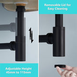 Sifone Lavabo Bagno Nero Opaco, Completo di Piletta Click Clack