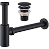 Sifone Lavabo Bagno Nero Opaco, Completo di Piletta Click Clack